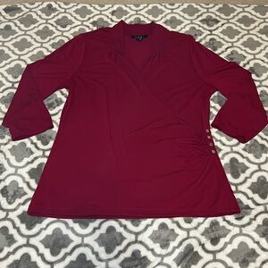 White House black market 3/4 sleeve, red, wrap front, silver buttons, XL
